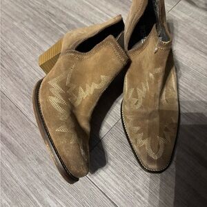 Roper Suede Western Ankle Boots - Tan